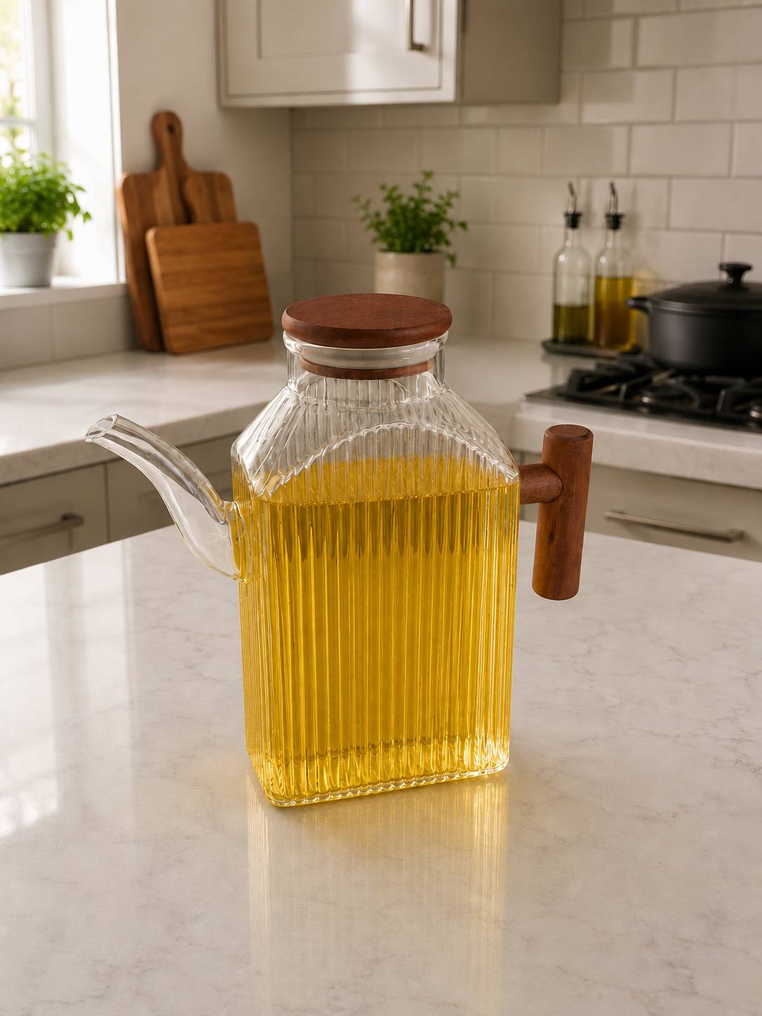 روغن‌ریز پیرکس شیاردار دسته چوبی