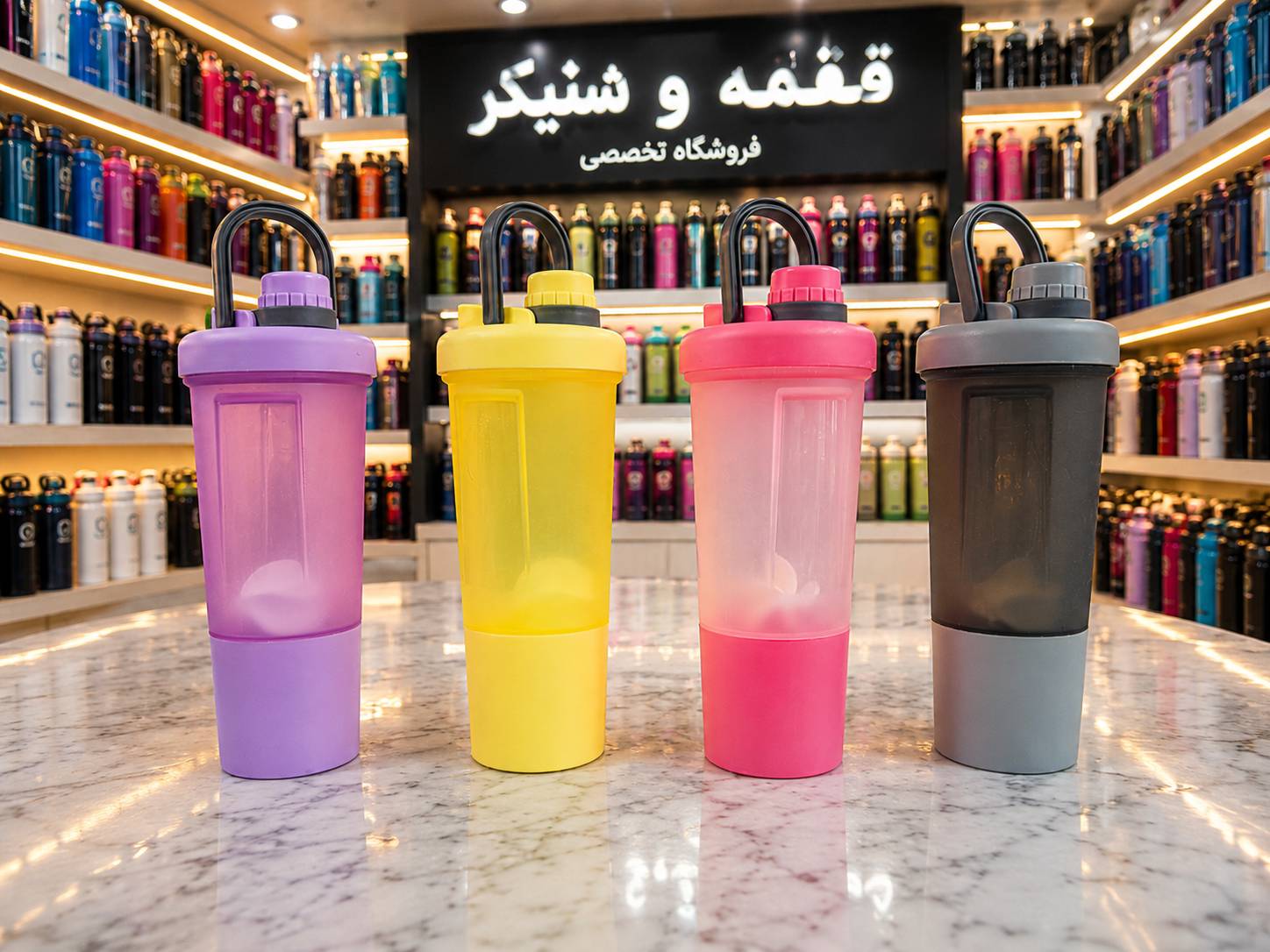 شیکر ورزشی دسته‌دار مخزن‌دار ۴۰۰ میلی لیتر
