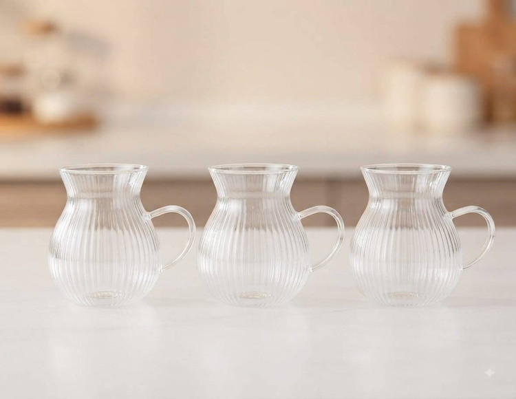 فنجان پیرکس دسته دار شیاردار (طرح شکمدار)