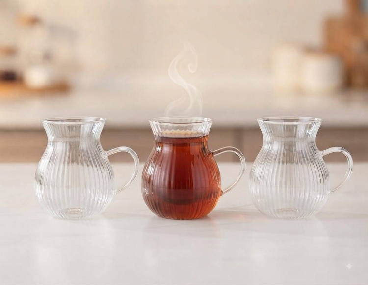 فنجان پیرکس دسته دار شیاردار (طرح شکمدار)