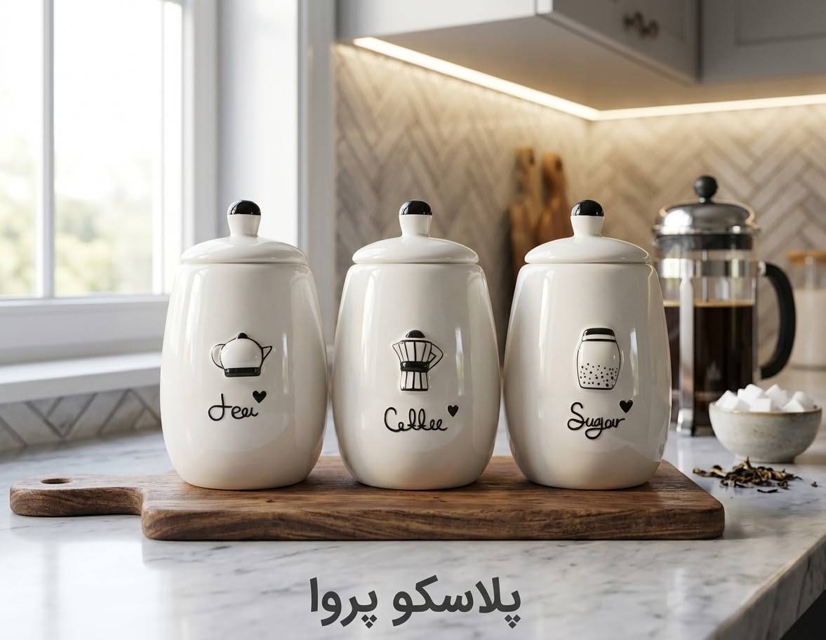 بانکه / پاسماوری ۳ عددی سرامیکی طرح چای، قهوه و شکر (Tea, Coffee, Sugar)