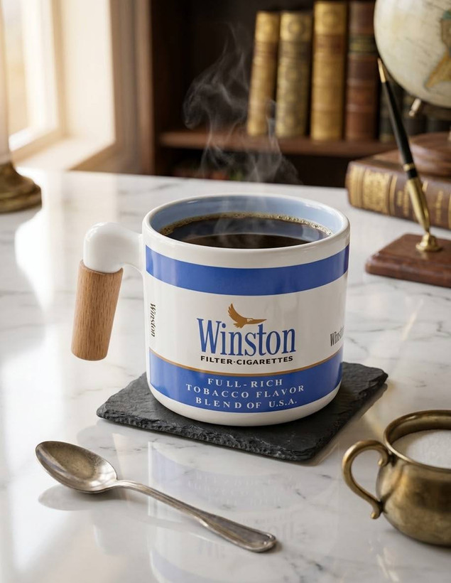 ماگ سرامیکی طرح کلاسیک با دسته چوبی (طرح Marlboro و Winston)